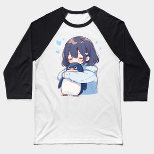 cute girl hugging a penguin Baseball T-Shirt